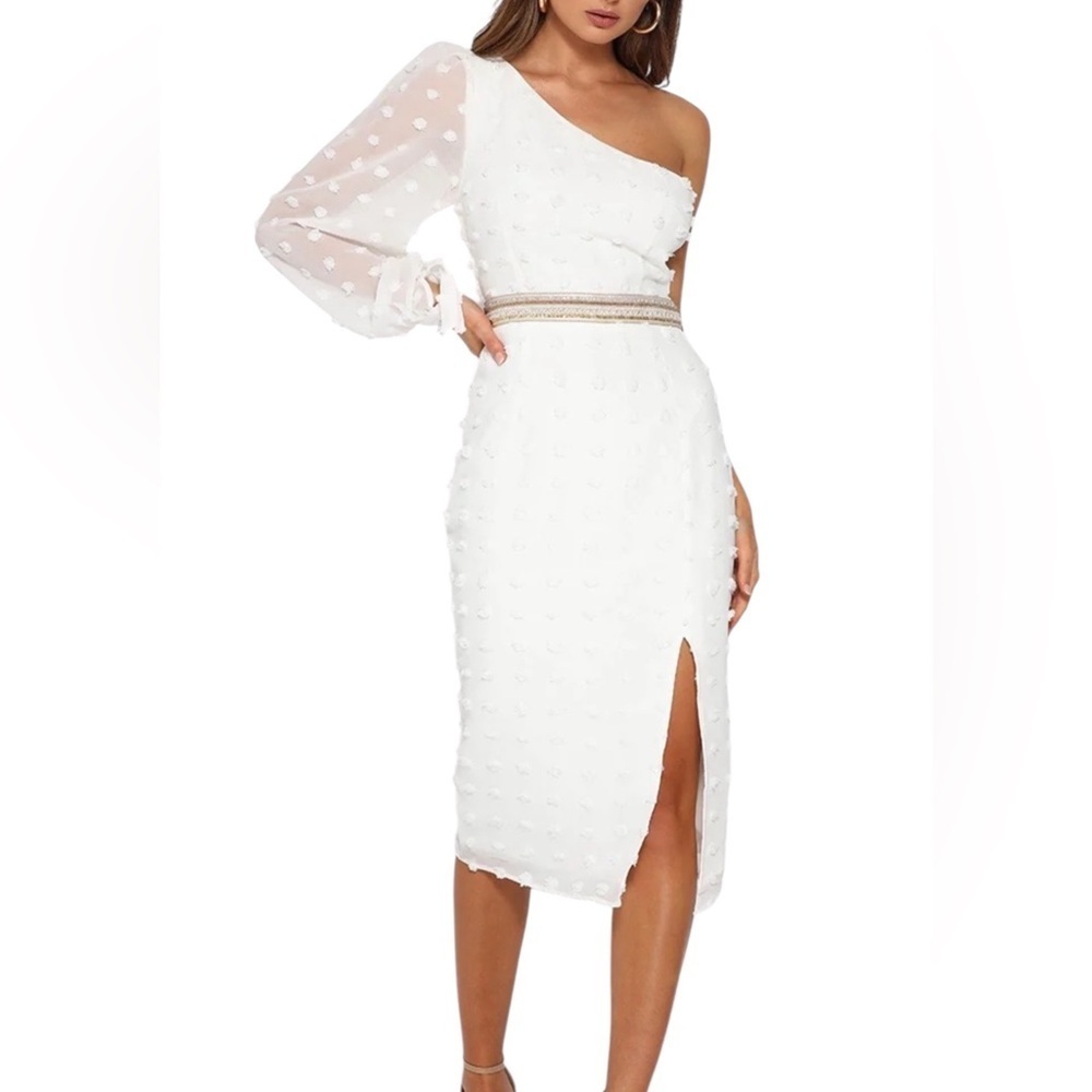 Runaway The Label White And Gold One Long Shoulder Dress Size Small. J-24